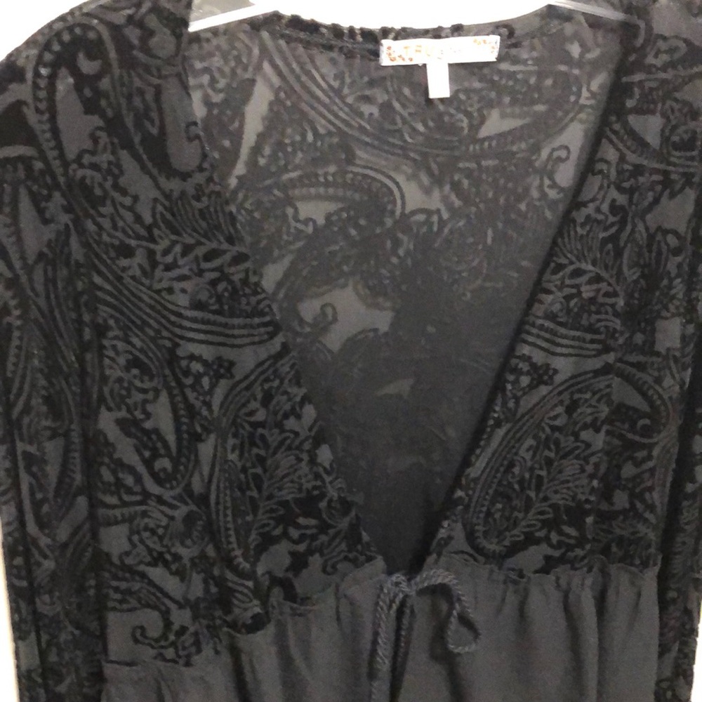 high low velvet and sheer cardigan with tassel tie